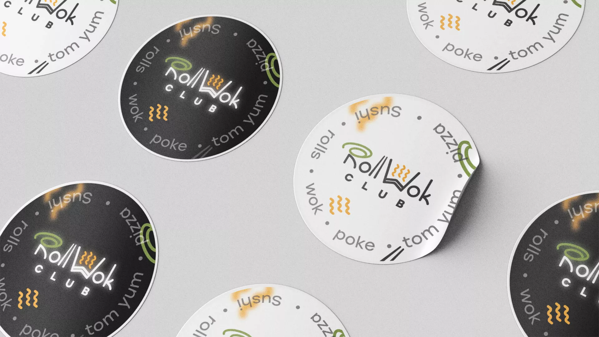 Разработка наклеек для суши-бара «Roll Wok Club» в Колпашево